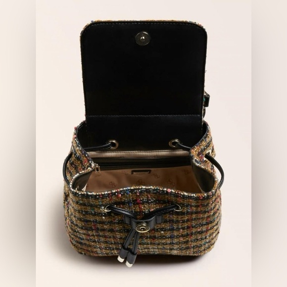 Women’s‎ GUESS convertible Cessily black and yellow Tweed Backpack purse bag - Picture 4 of 16